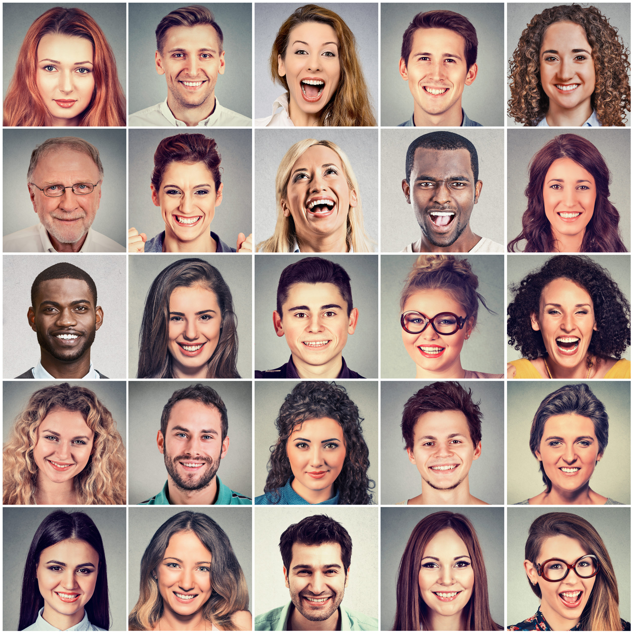 A grid of happy managers faces